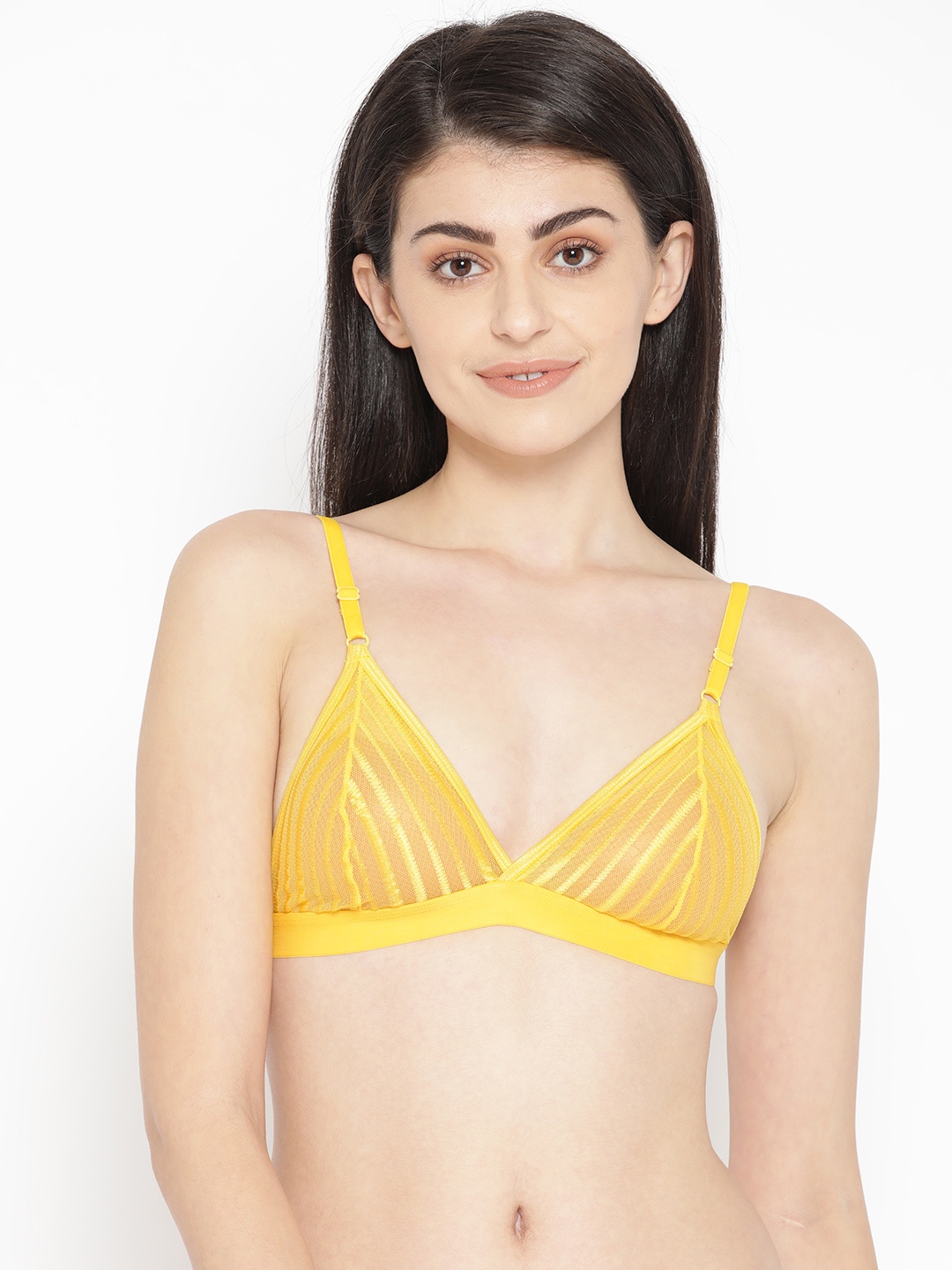 

EROTISSCH Yellow Self Striped Non-Wired Non Padded Everyday Bra