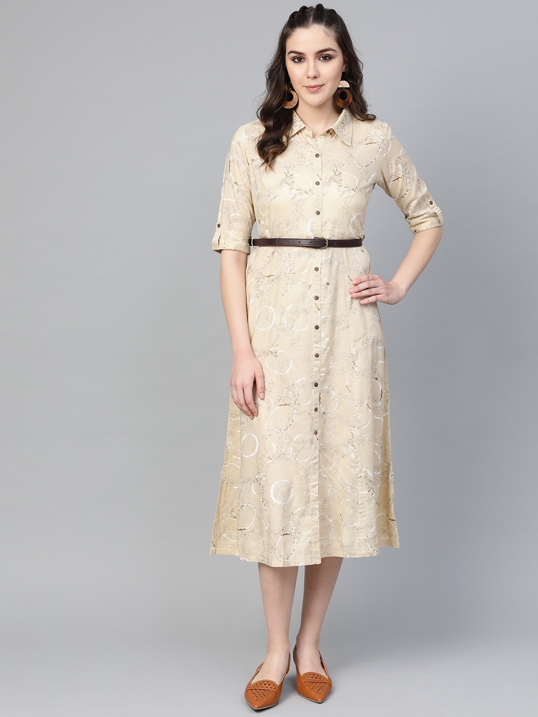 

Varanga Women Beige & Brown Printed Shirt Dress
