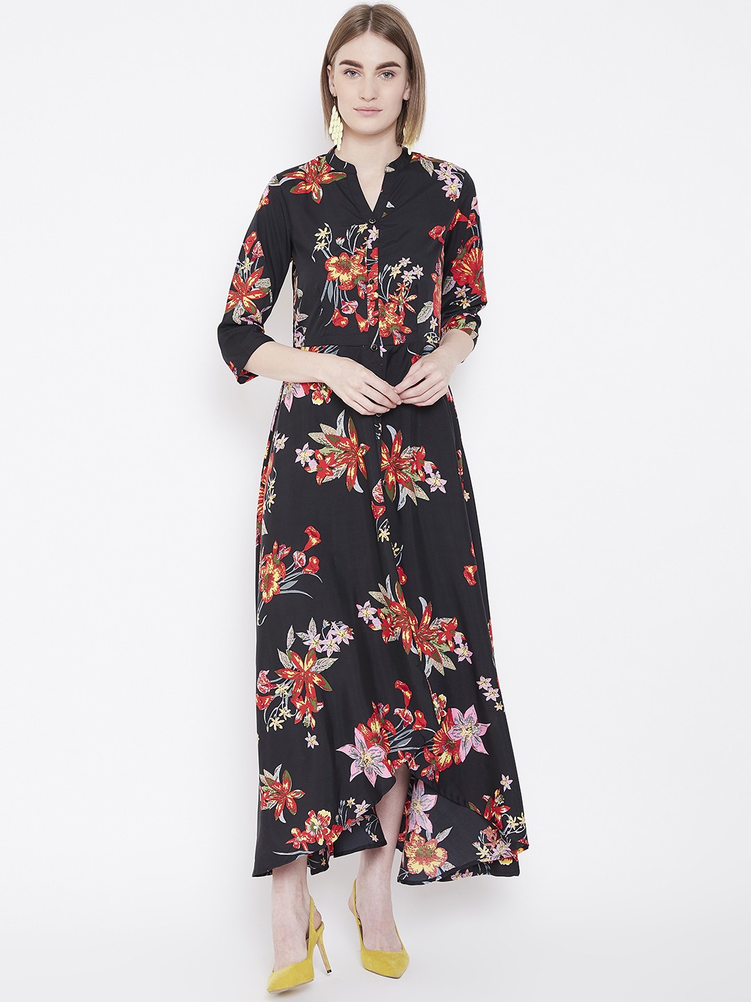 

Deewa Women Black & Red Floral Printed Maxi Dress
