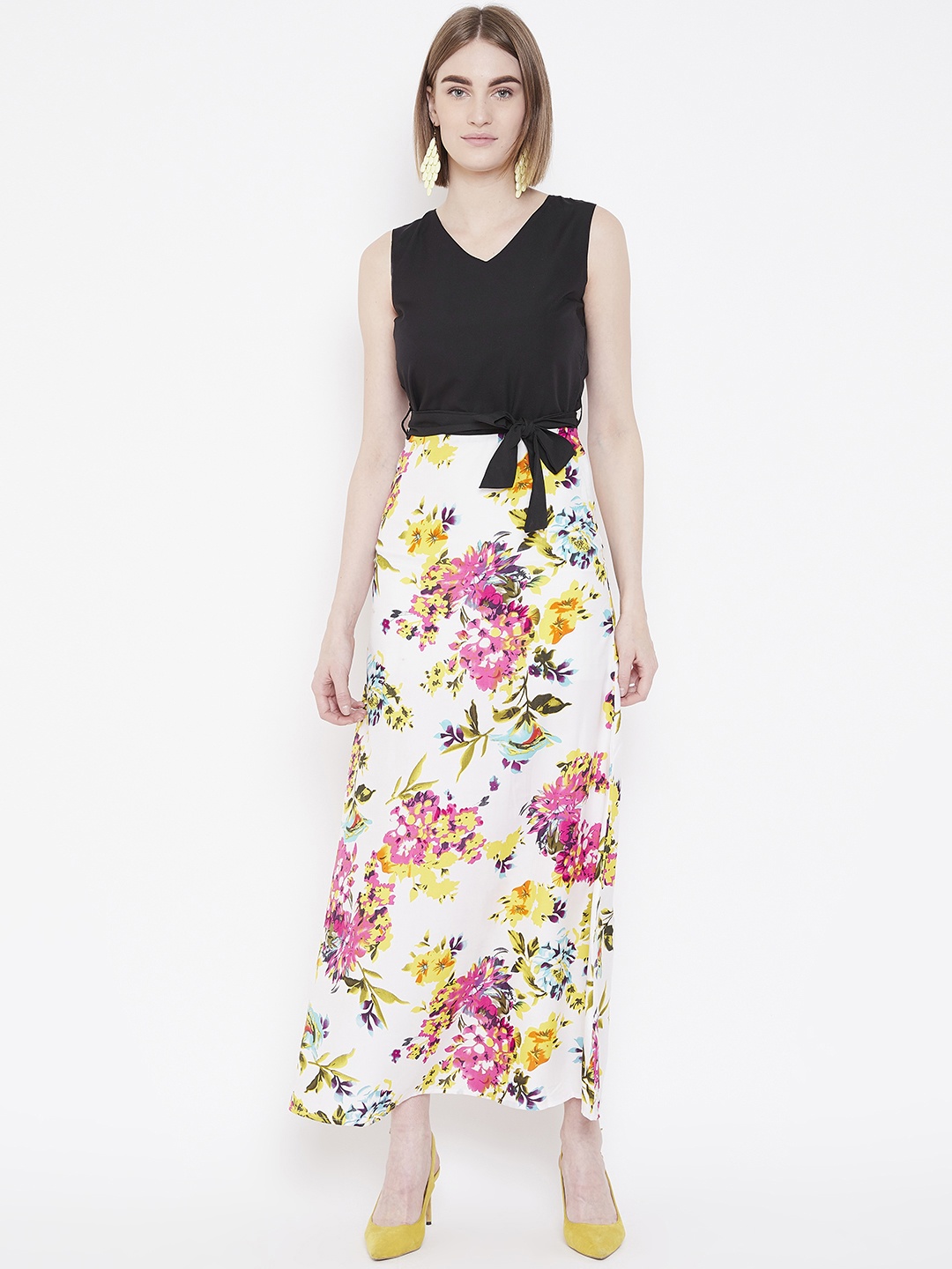 

Deewa Women Black & White Floral Print Maxi Dress