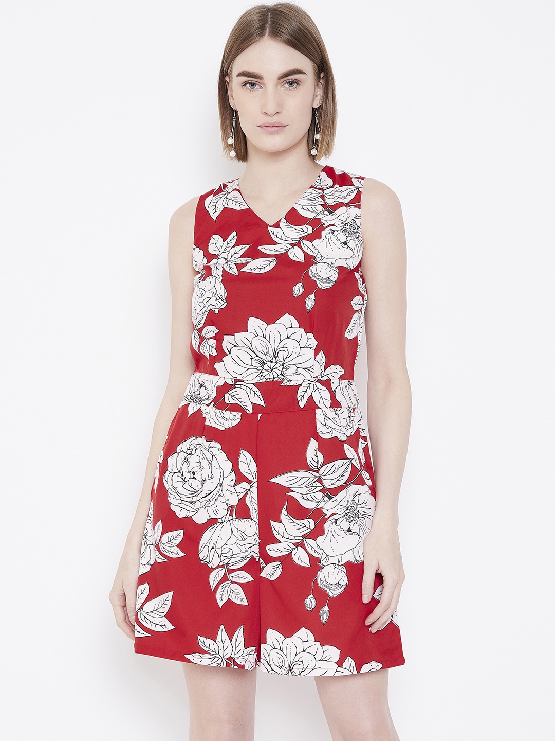 

Deewa Women Red & White Printed Playsuit