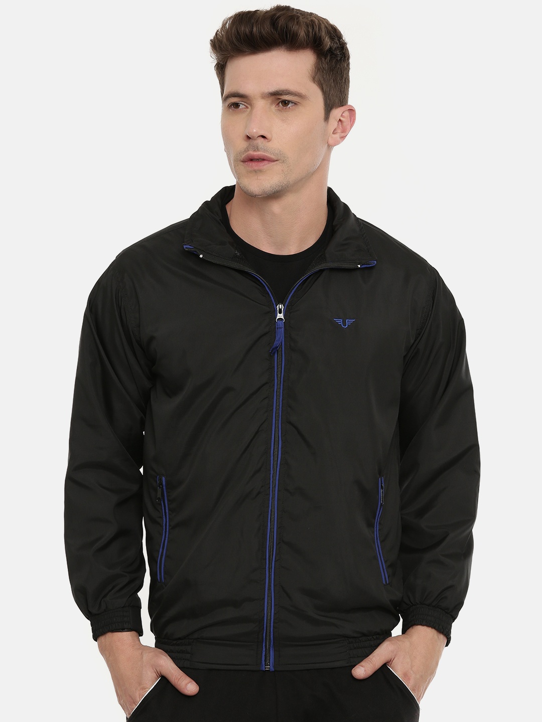 

UNSULLY Men Black Solid Windcheater Bomber Jacket