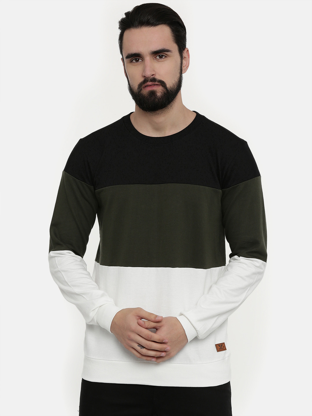 

UNSULLY Men Black & Olive Green Colourblocked Sweatshirt