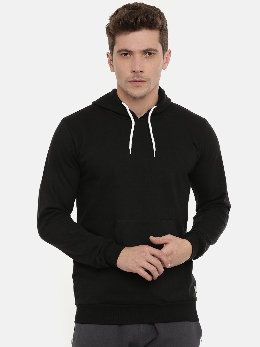

UNSULLY Men Black Solid Hooded Sweatshirt