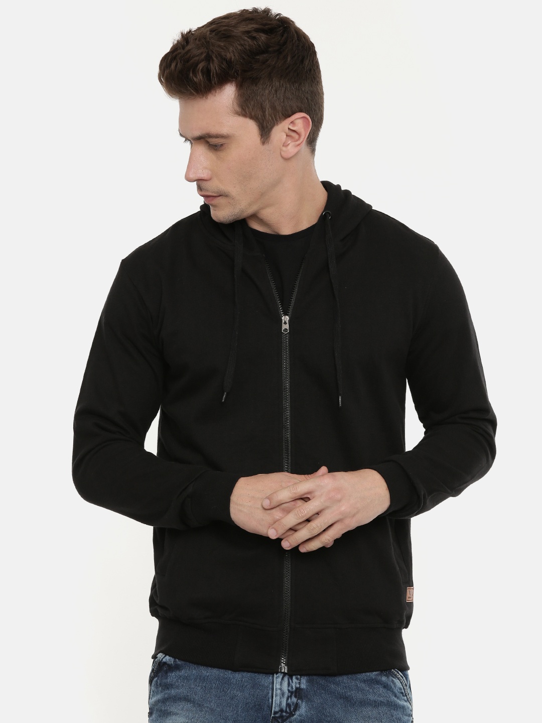 

UNSULLY Men Black Solid Hooded Sweatshirt