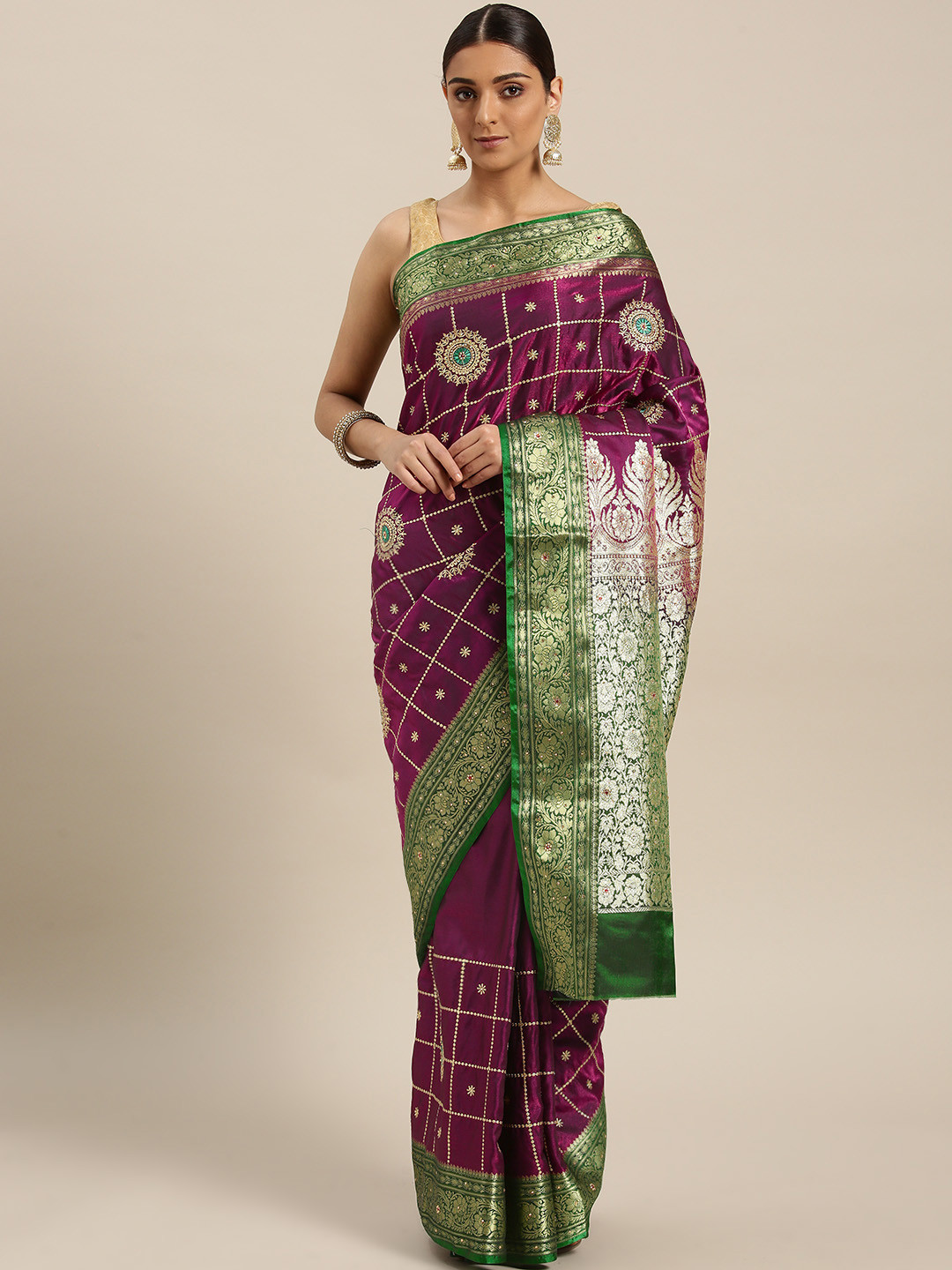 

Chhabra 555 Purple & Golden Embroidered Banarasi Saree
