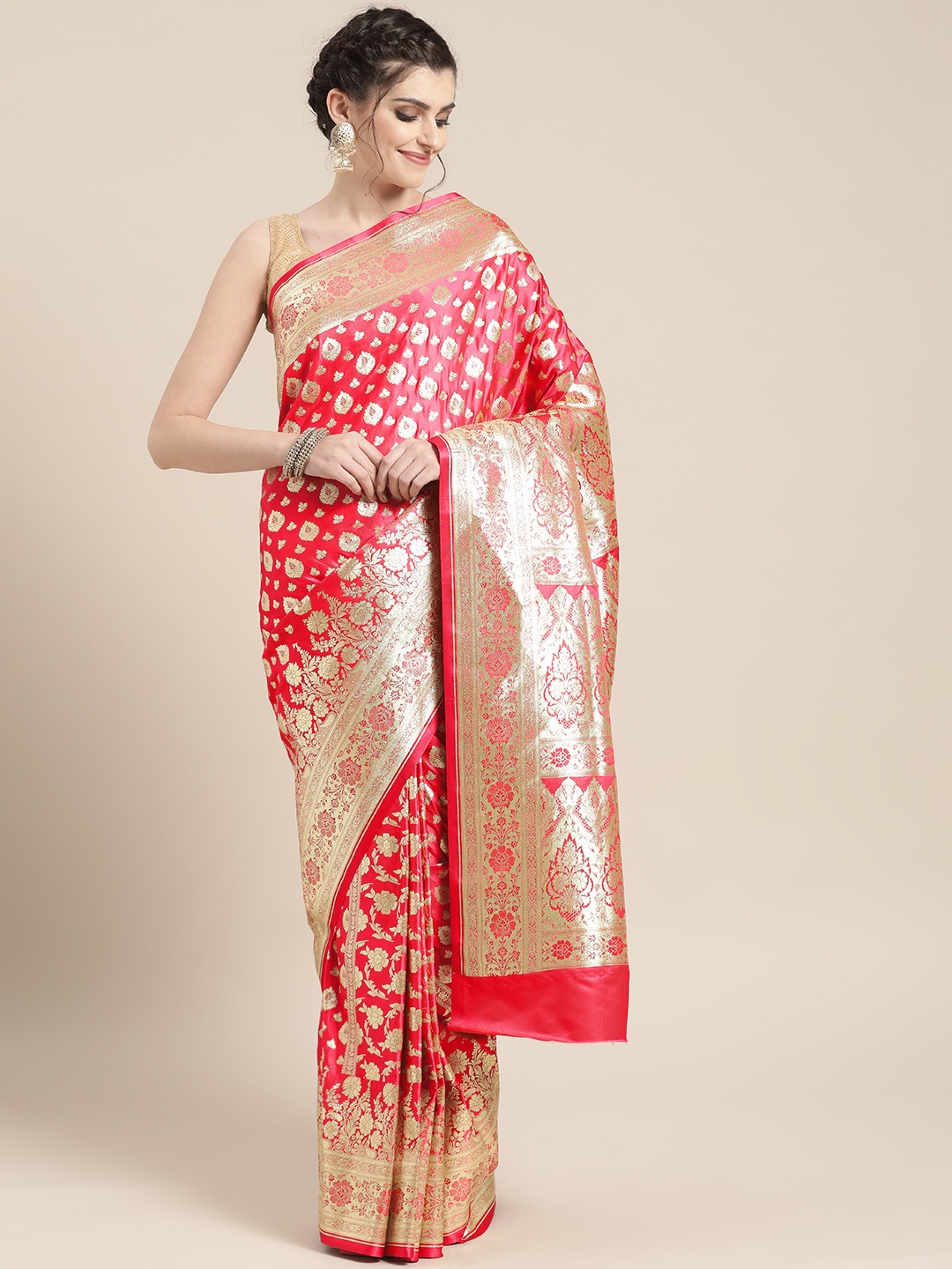 

Chhabra 555 Pink & Golden Woven Design Kanjeevaram Saree