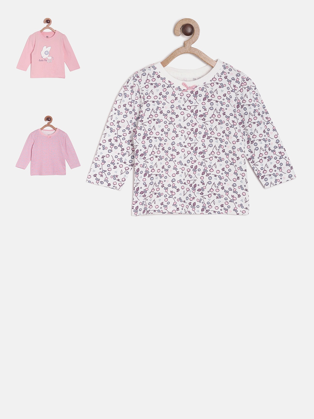 

MINI KLUB Girls Printed Pack Of 3 Knitted Printed Pure Cotton Top, White