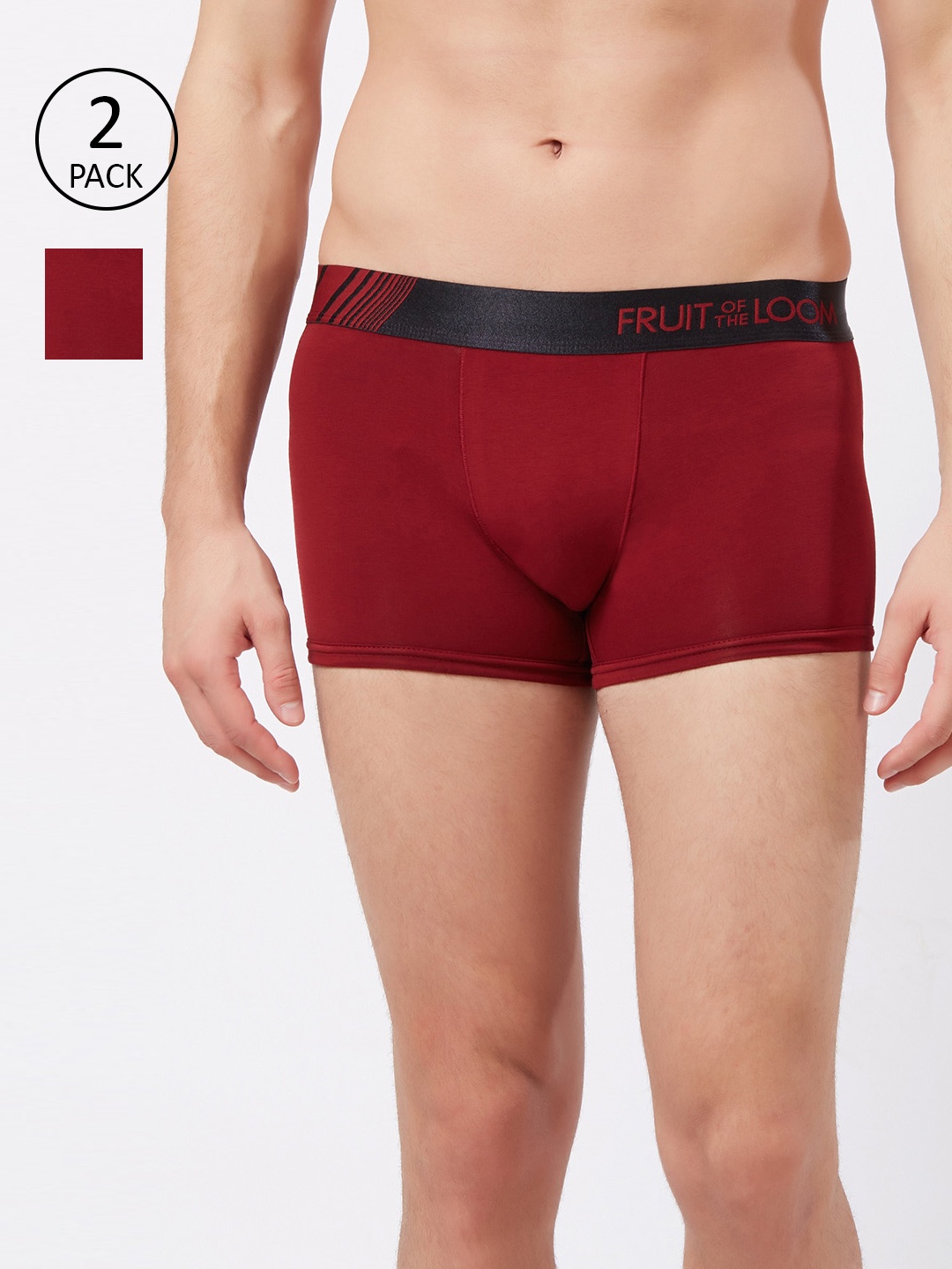

Fruit of the loom Men Pack of 2 Maroon Solid Low-Rise Trunks MTR10-A1S4