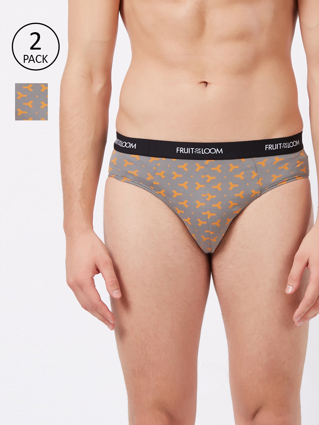 

Fruit of the loom Men Grey & Orange Pack Of 2 Printed Hip Briefs MHB13-A2P3