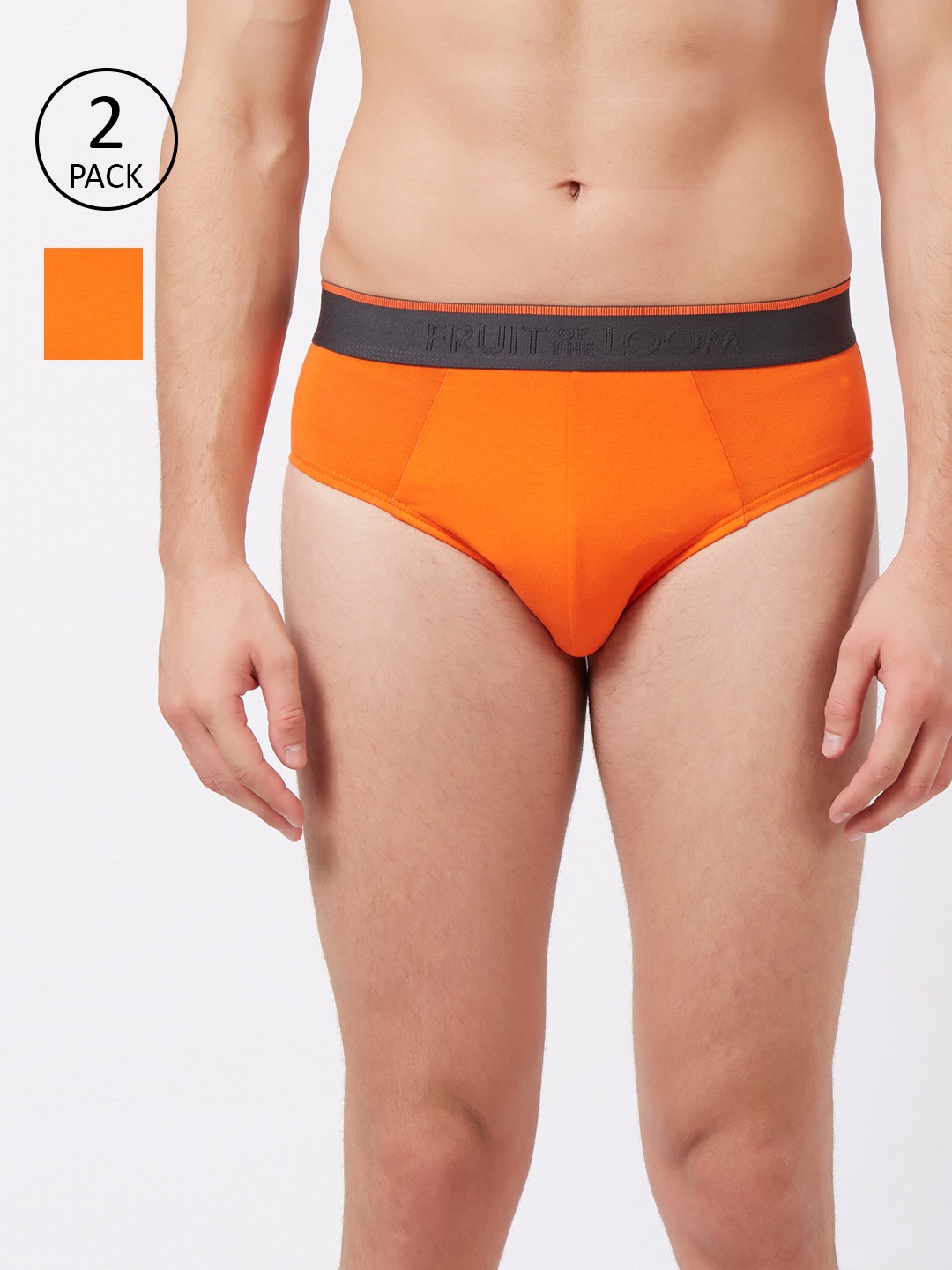 

Fruit of the loom Men Pack of 2 Orange Solid Hip Briefs 10570712