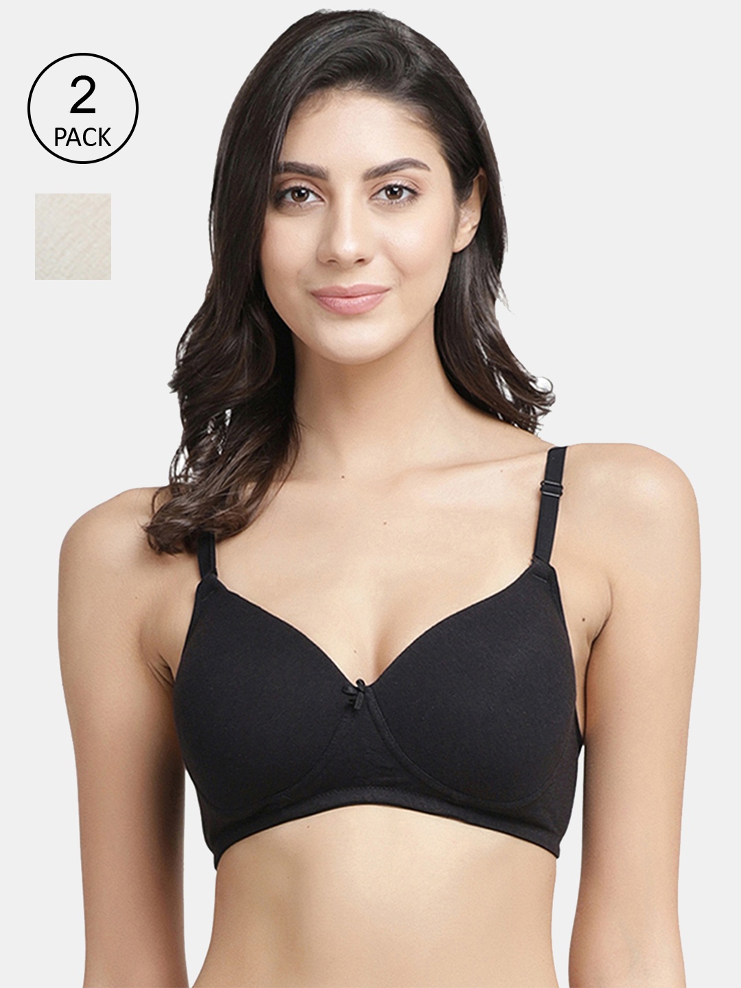 

Inner Sense Pack Of 2 Organic Cotton Antimicrobial Sustainable Wire-Free Padded Bras ISB068, Off white