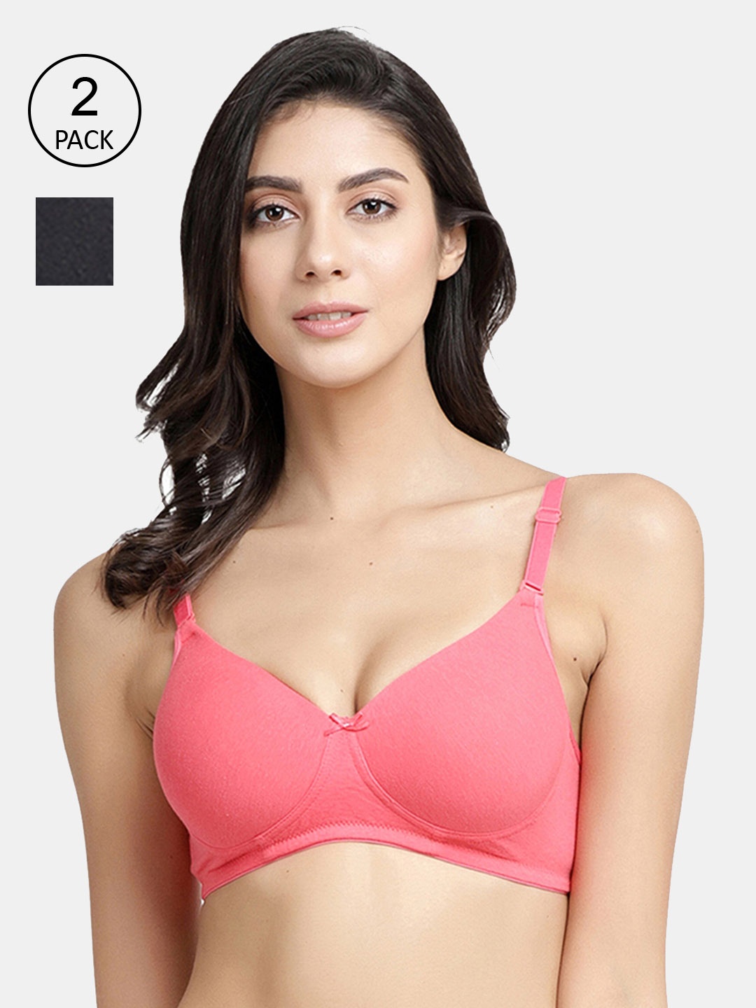 

Inner Sense Pack Of 2 Organic Cotton Antimicrobial Wire-Free Padded Bras ISB068, Black