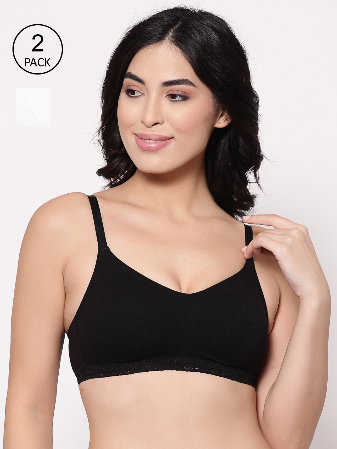 

Inner Sense Pack of 2 Organic Cotton Seamless Sustainable Everyday Laced Bra ISB054, Multi