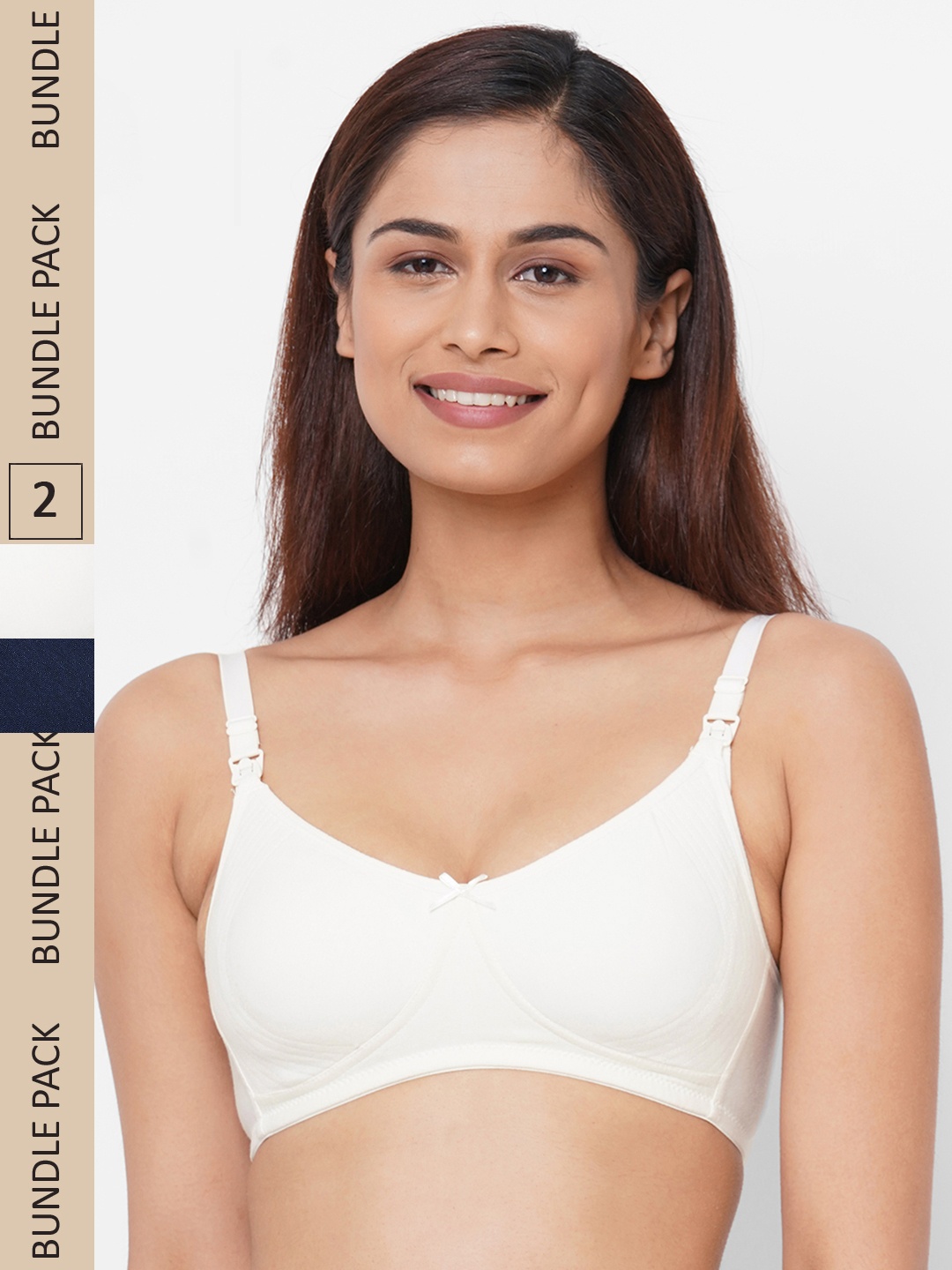 

Inner Sense Pack Of 2 White & Navy Blue Solid Non-Wired Non Padded Maternity Bra