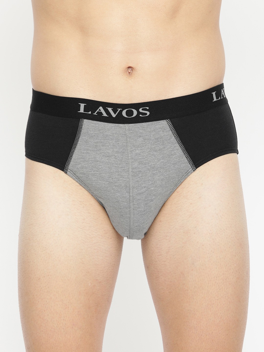 

LAVOS Men Black & Grey Colourblocked Sports Briefs LM2004