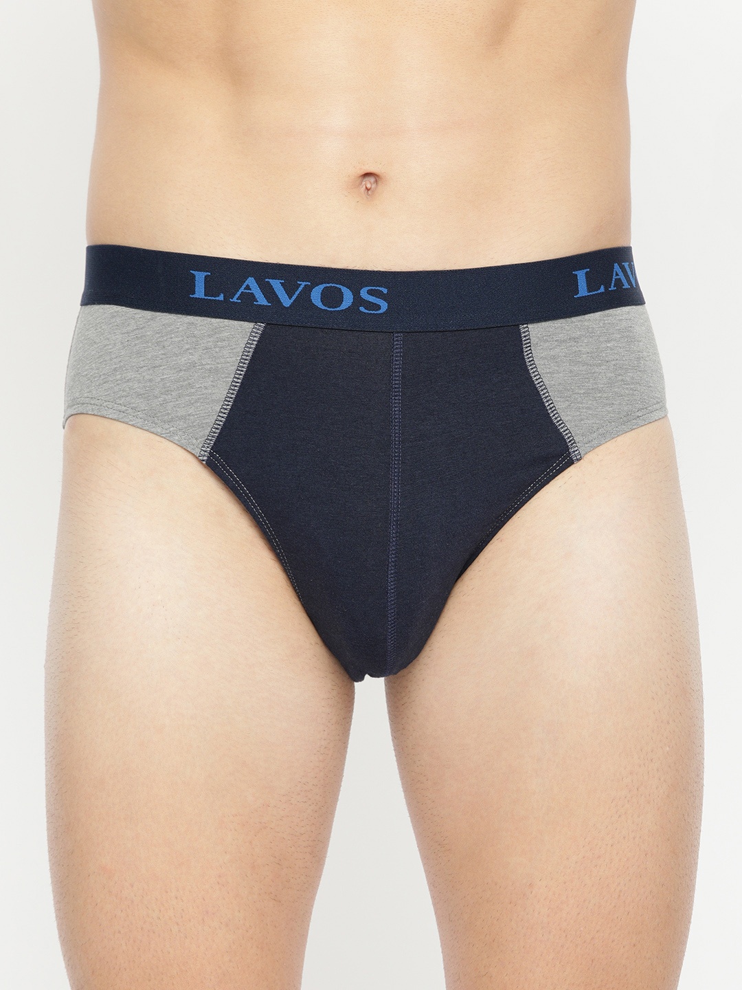 

LAVOS Men Grey & Navy Blue Colourblocked Organic Bamboo Stretchable Briefs LM2004