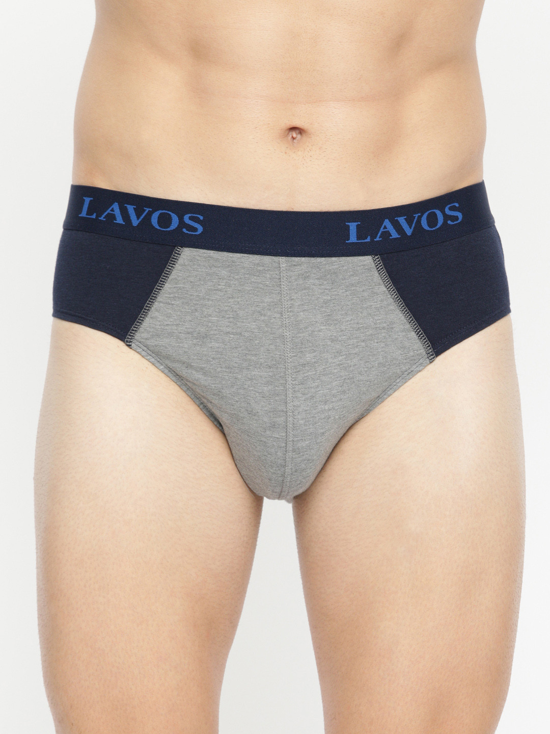 

LAVOS Men Navy Blue & Grey Colourblocked Organic Bamboo Stretchable Briefs LM2004