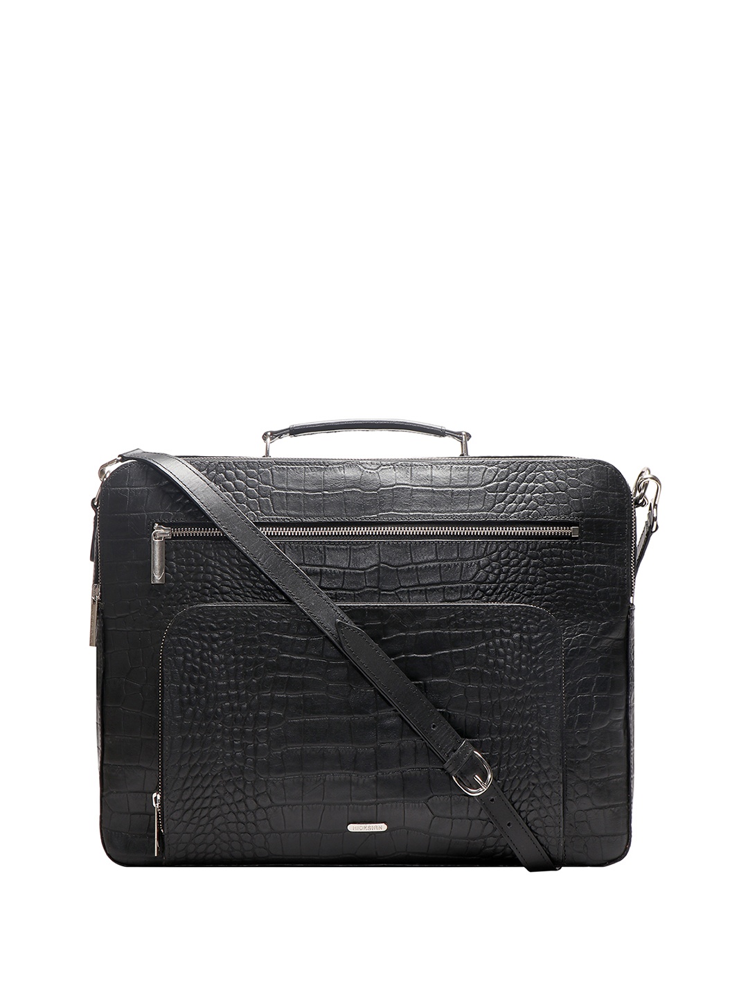 

Hidesign Men Black Textured Leather Laptop Bag