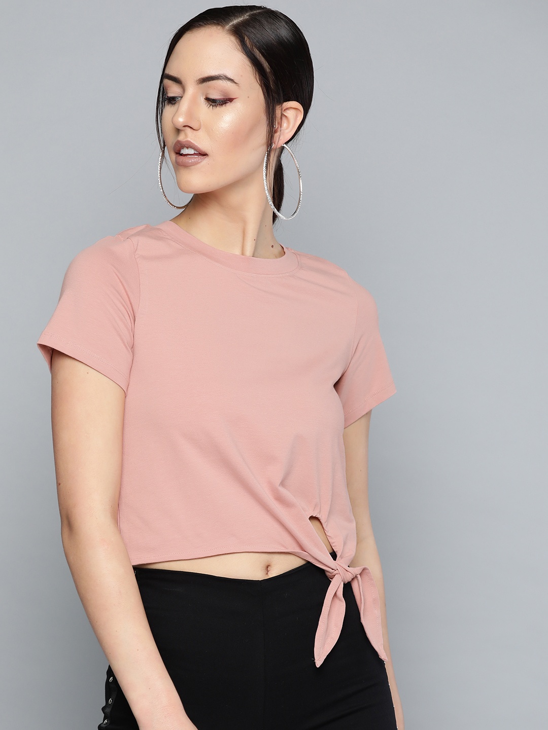 

VividArtsy Women Dusty Pink Solid Cropped Top