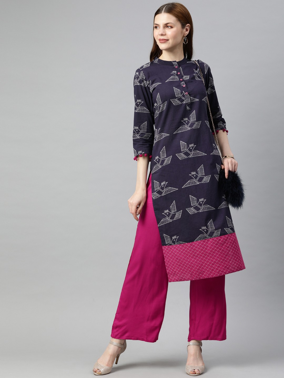 

Jaipur Kurti Women Purple & Pink Printed Kurta with Palazzos