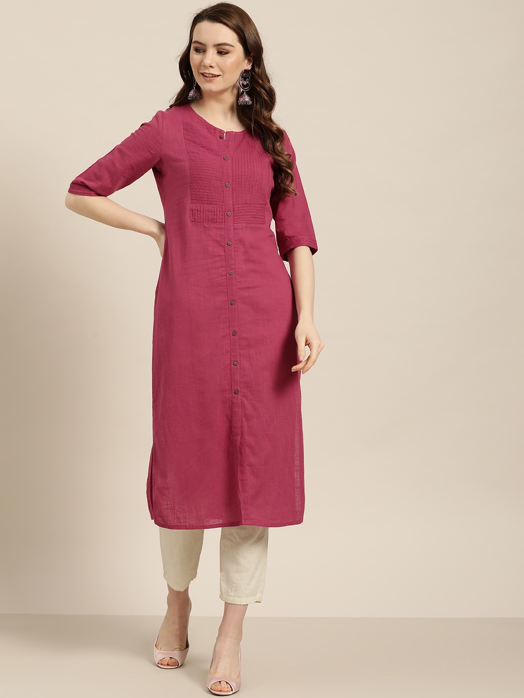

Jaipur Kurti Women Pink Solid Straight Kurta