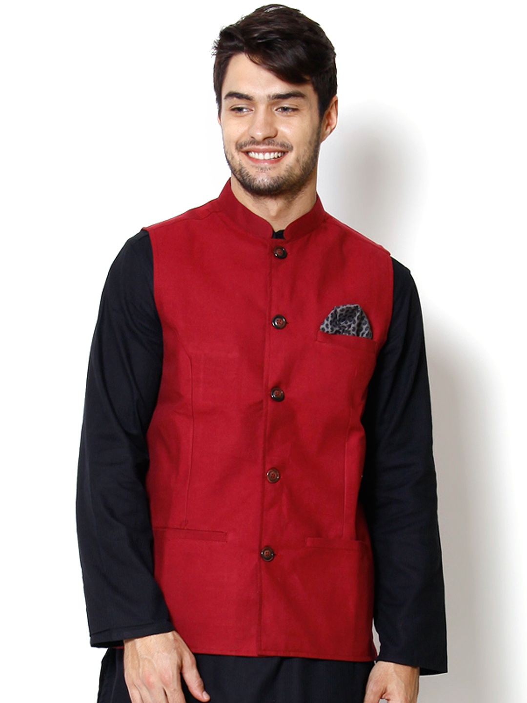 

even Maroon Slim Fit Nehru Jacket