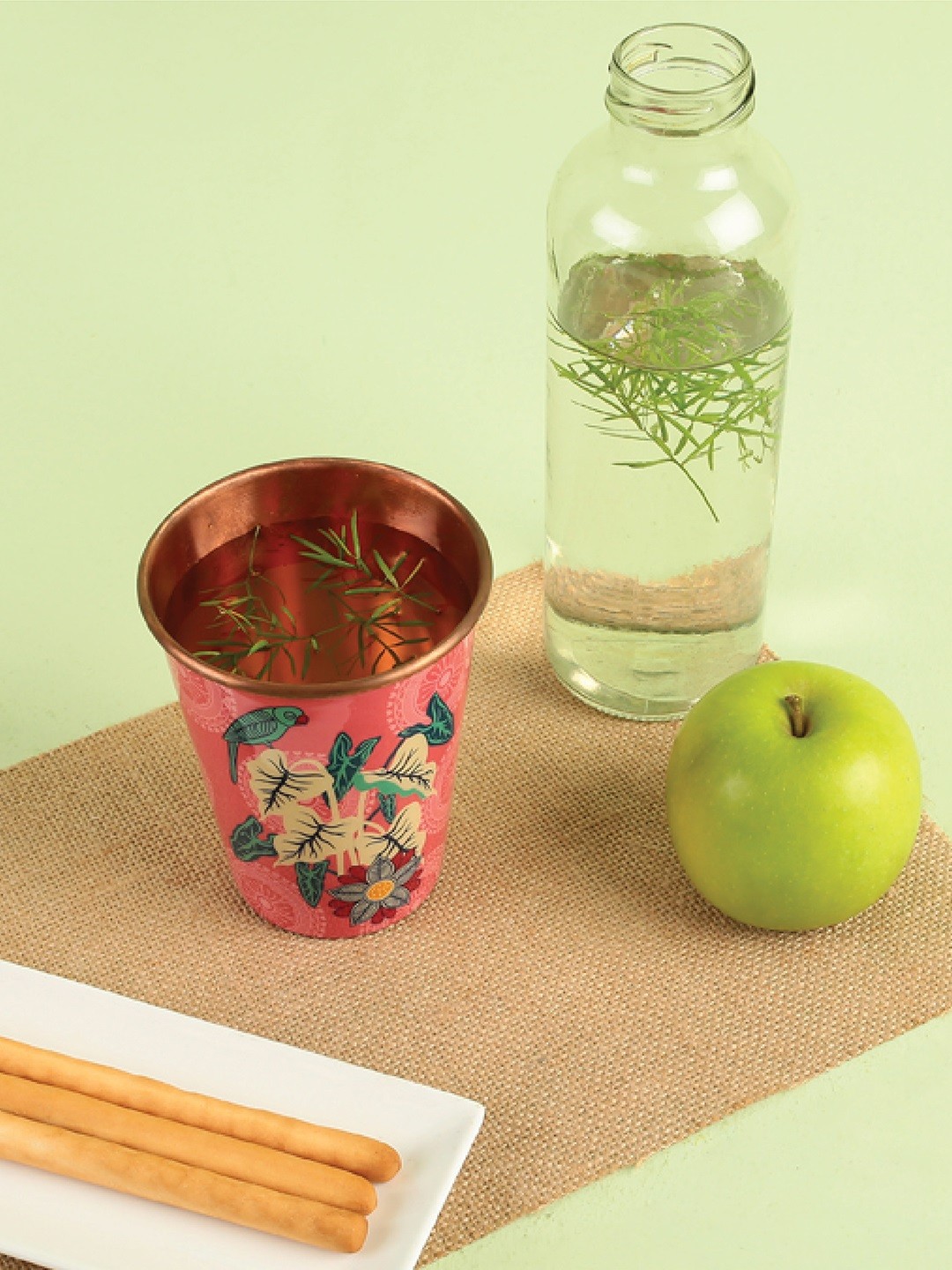 

Chumbak Pink & Blue Hand-Painted Tropical Parrot Copper Tumbler