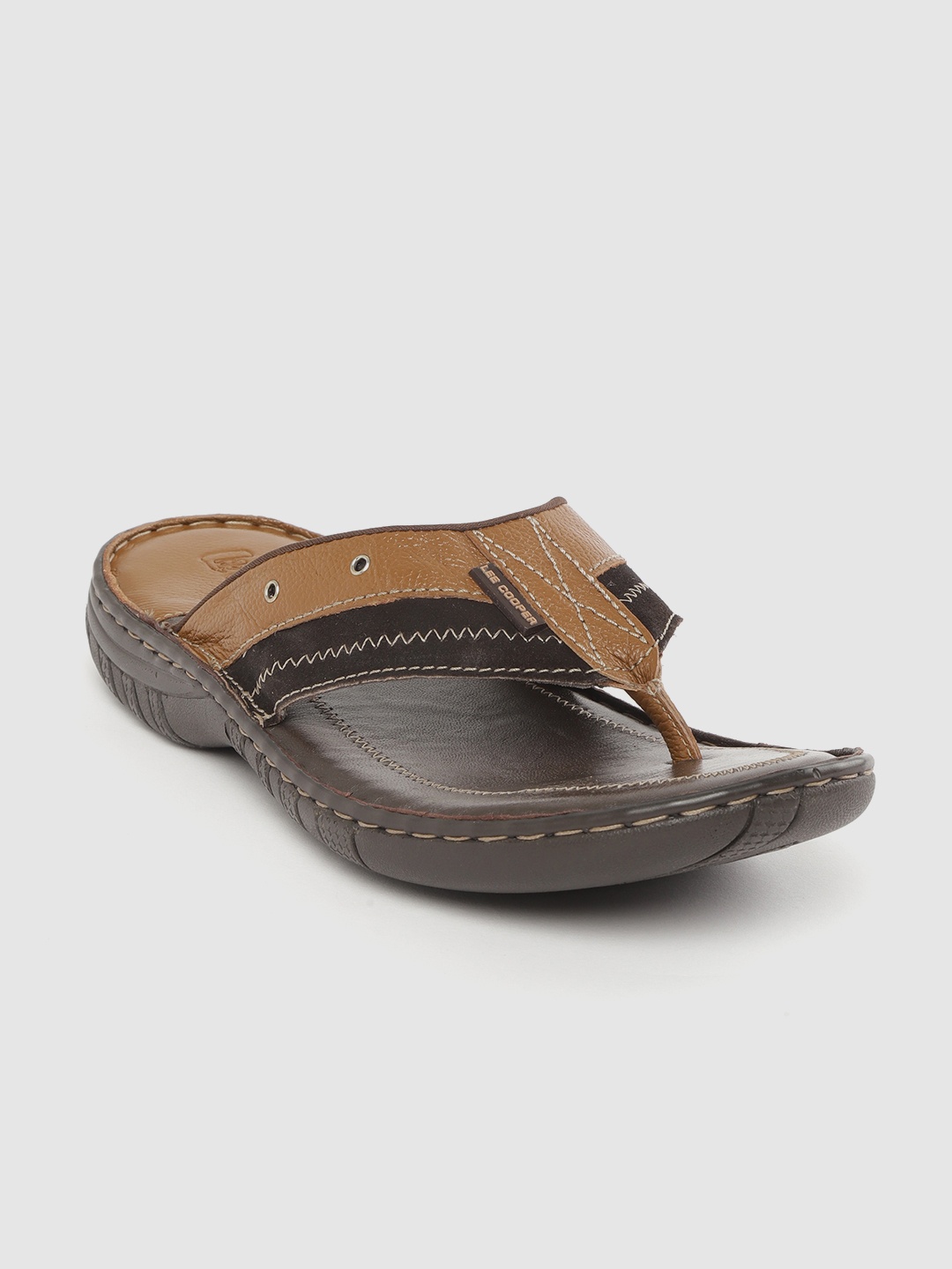 

Lee Cooper Men Coffee Brown Leather Colourblocked Comfort Sandals