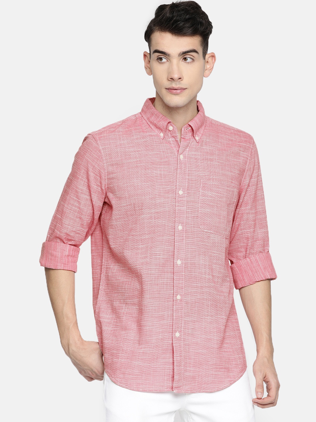 

AMERICAN EAGLE OUTFITTERS Men Red Slim Fit Solid Casual Shirt