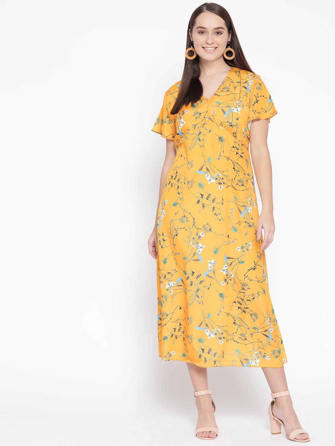 

JC Collection Women Mustard Yellow & Green Printed Maxi Dress