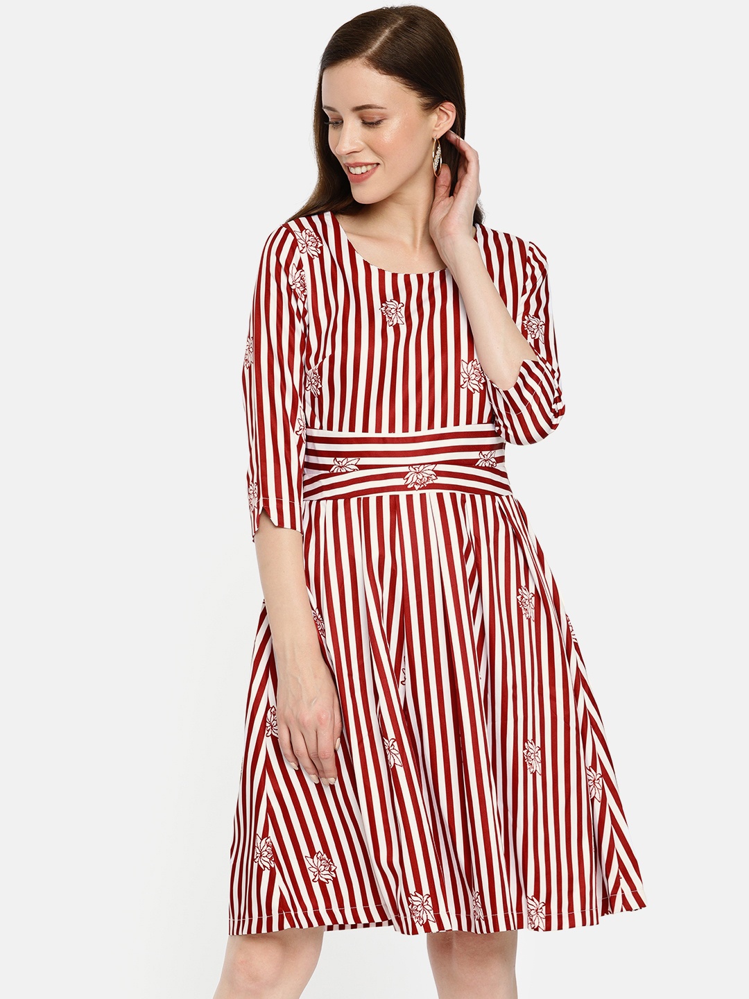 

JC Collection Women Red Striped Fit and Flare Dress