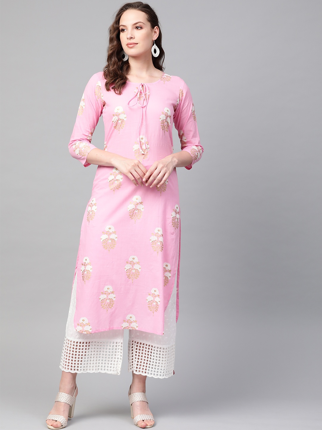 

AHIKA Women Pink & White Printed Straight Kurta