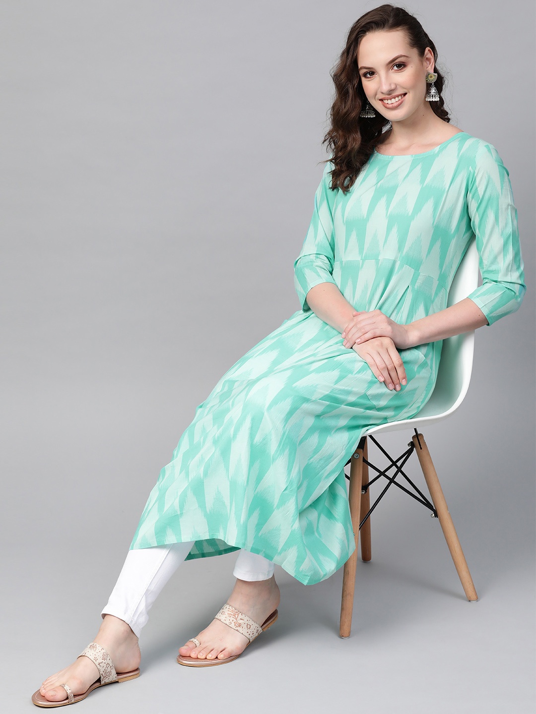 

AHIKA Women Sea Green Printed Straight Kurta