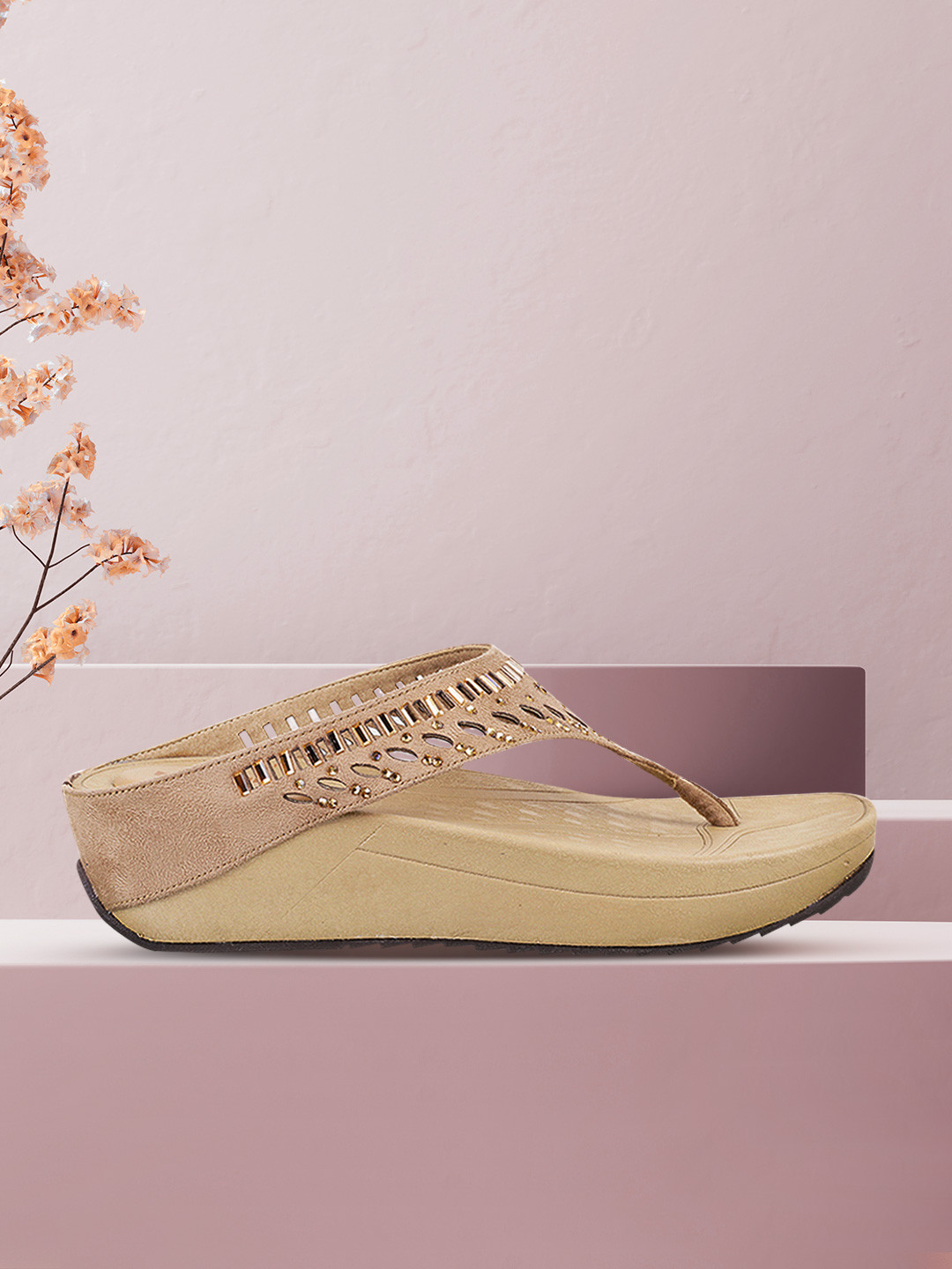 

Mochi Women Beige Solid Embellished Comfort Heels