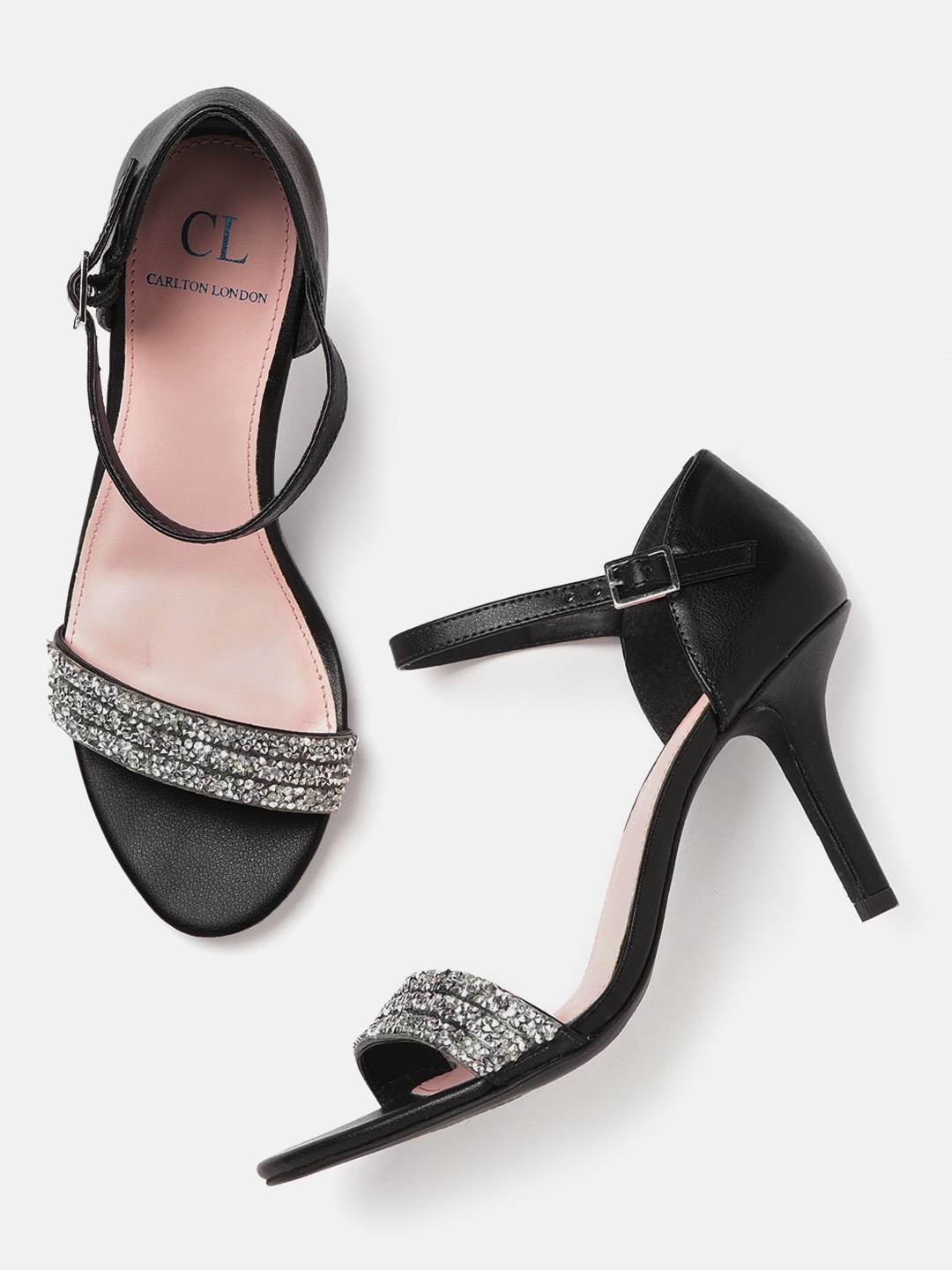 

Carlton London Women Black & Silver-Toned Embellished Stilettos
