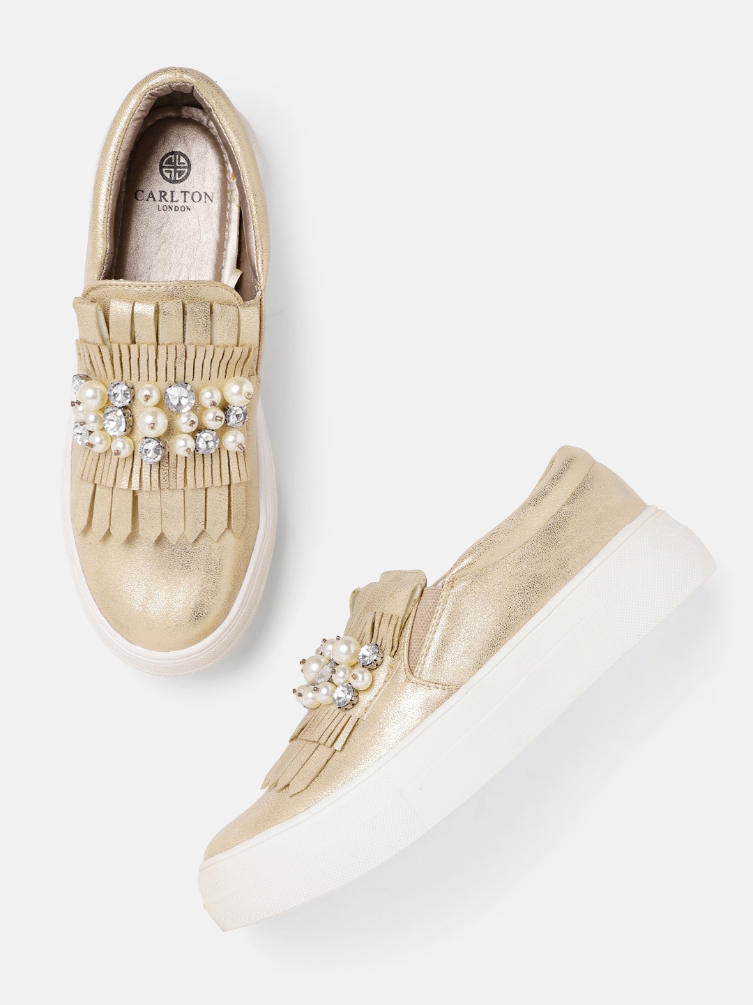 

Carlton London Women Gold-Toned Embellished Flatform Sneakers