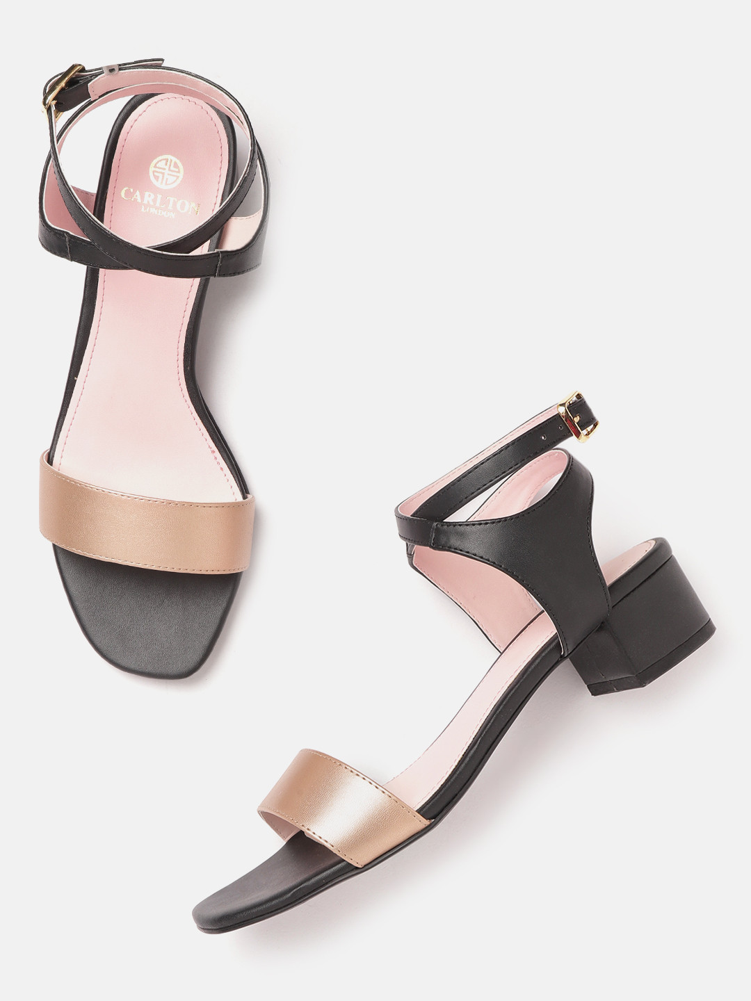 

Carlton London Women Rose Gold-Toned & Black Solid Block Heels
