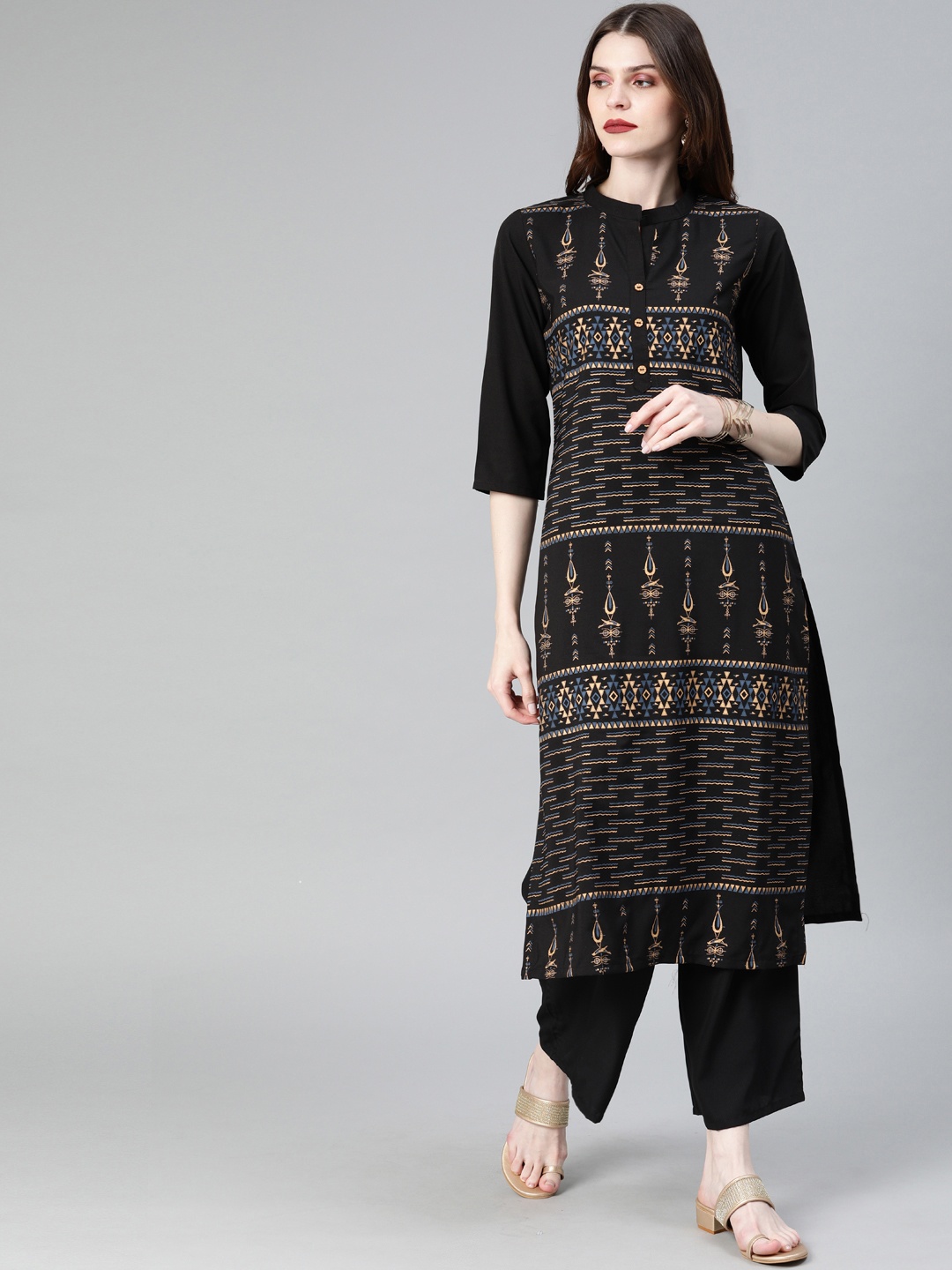 

ZIYAA Women Black Printed Kurta with Palazzos