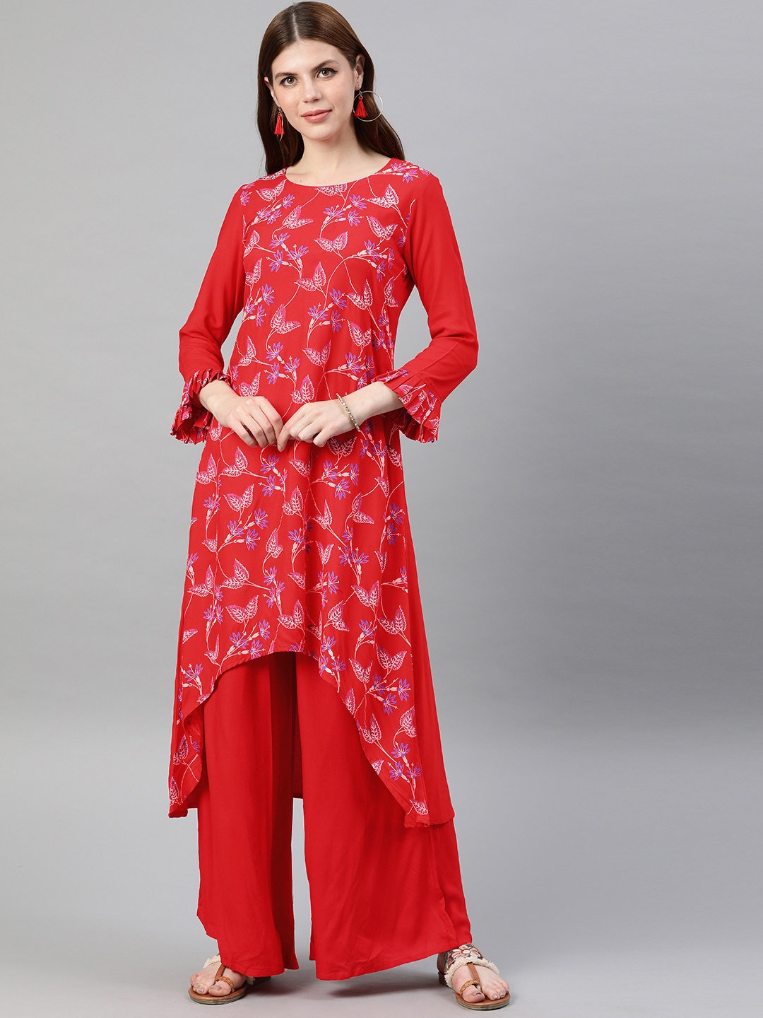 

ZIYAA Women Red Printed Kurta with Palazzos