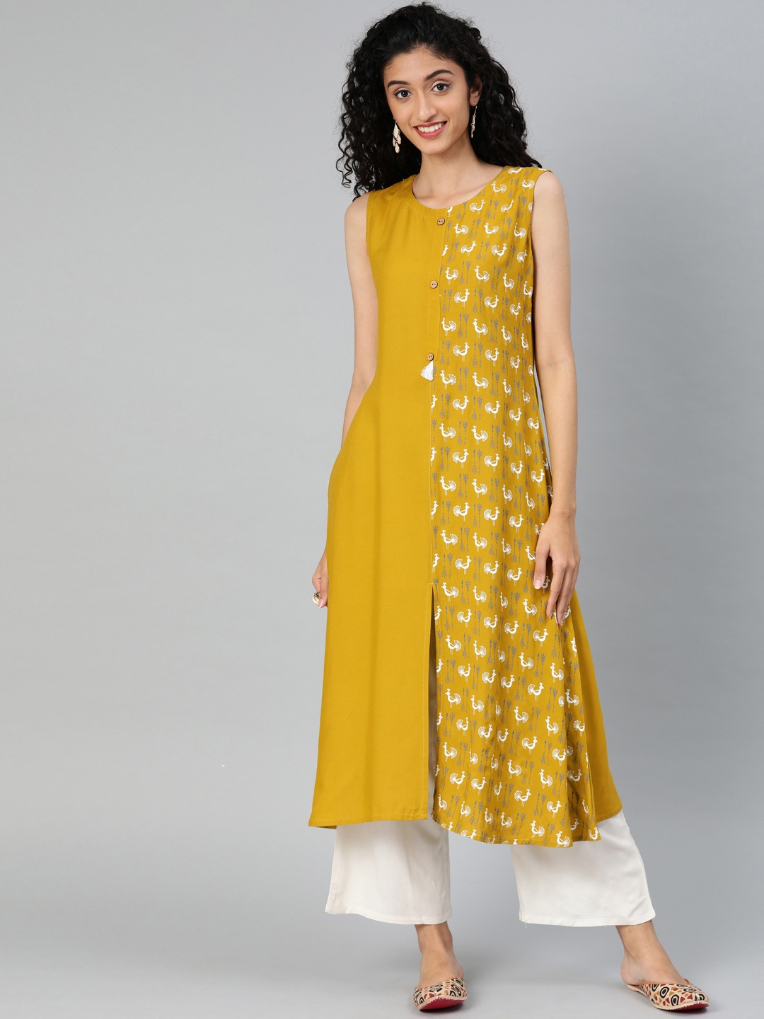 

ZIYAA Women Mustard Yellow Printed Kurta with Palazzos