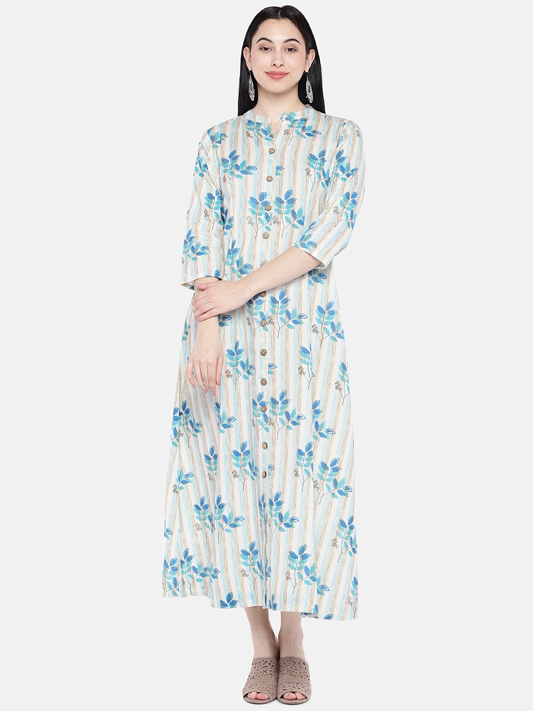 

Sringam Women Blue Floral Print A-Line Dress