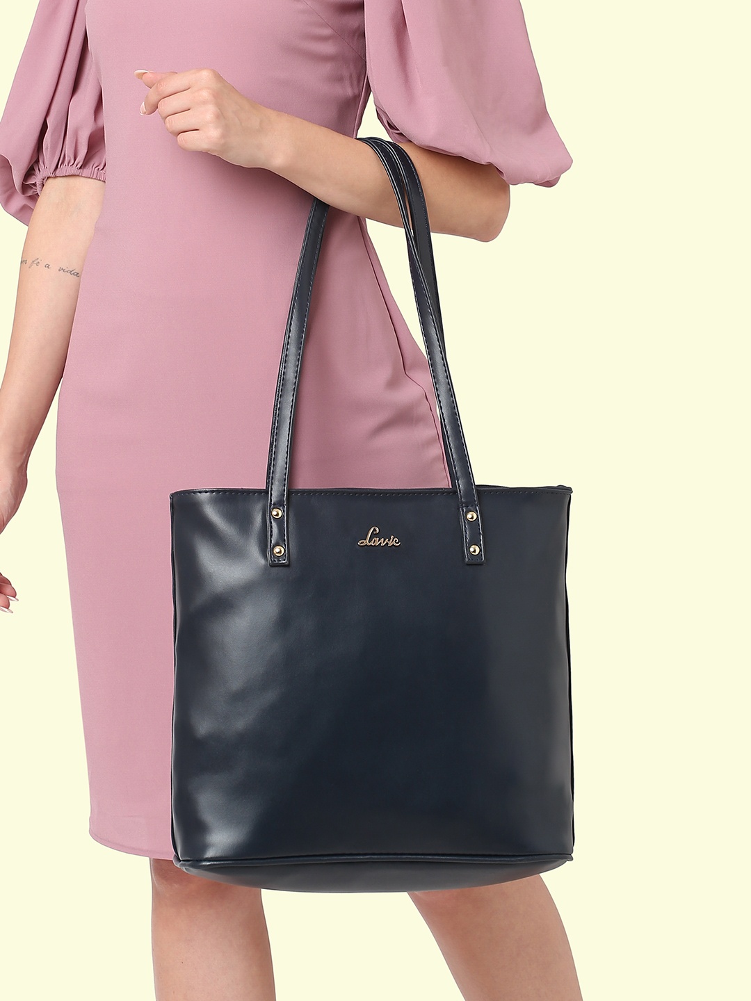 

Lavie Pavo Navy Blue Solid Tote Bag