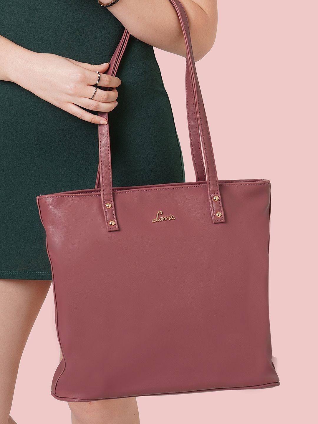 

Lavie Pavo Pink Solid Tote Bag