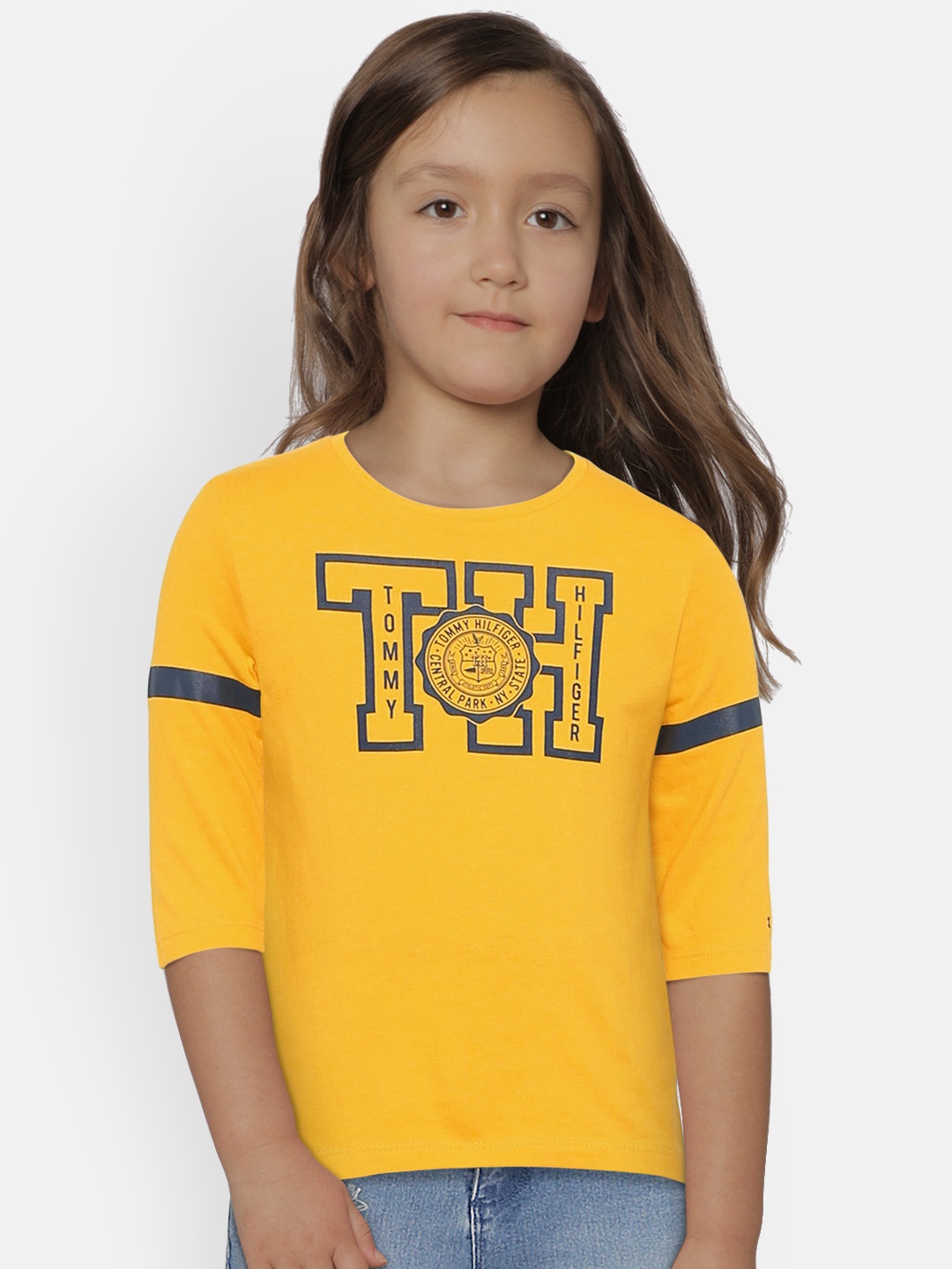 

Tommy Hilfiger Girls Yellow Printed Round Neck Pure Cotton T-shirt