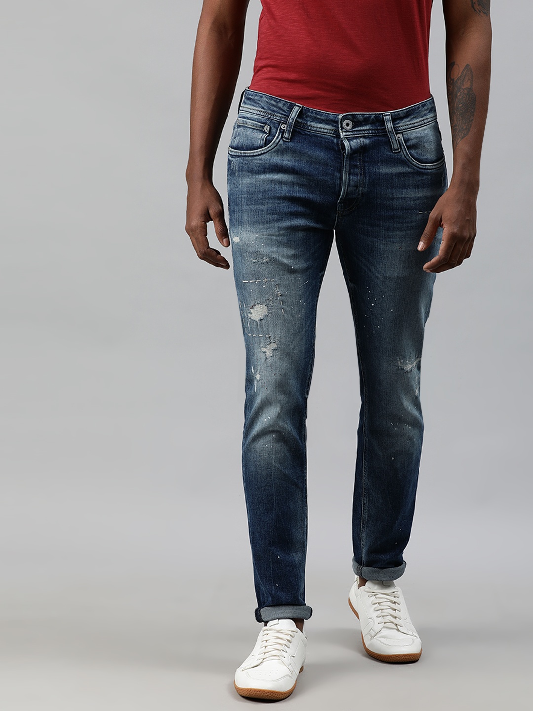

Jack & Jones Men Blue Slim Fit Low-Rise Low Distress Stretchable Jeans