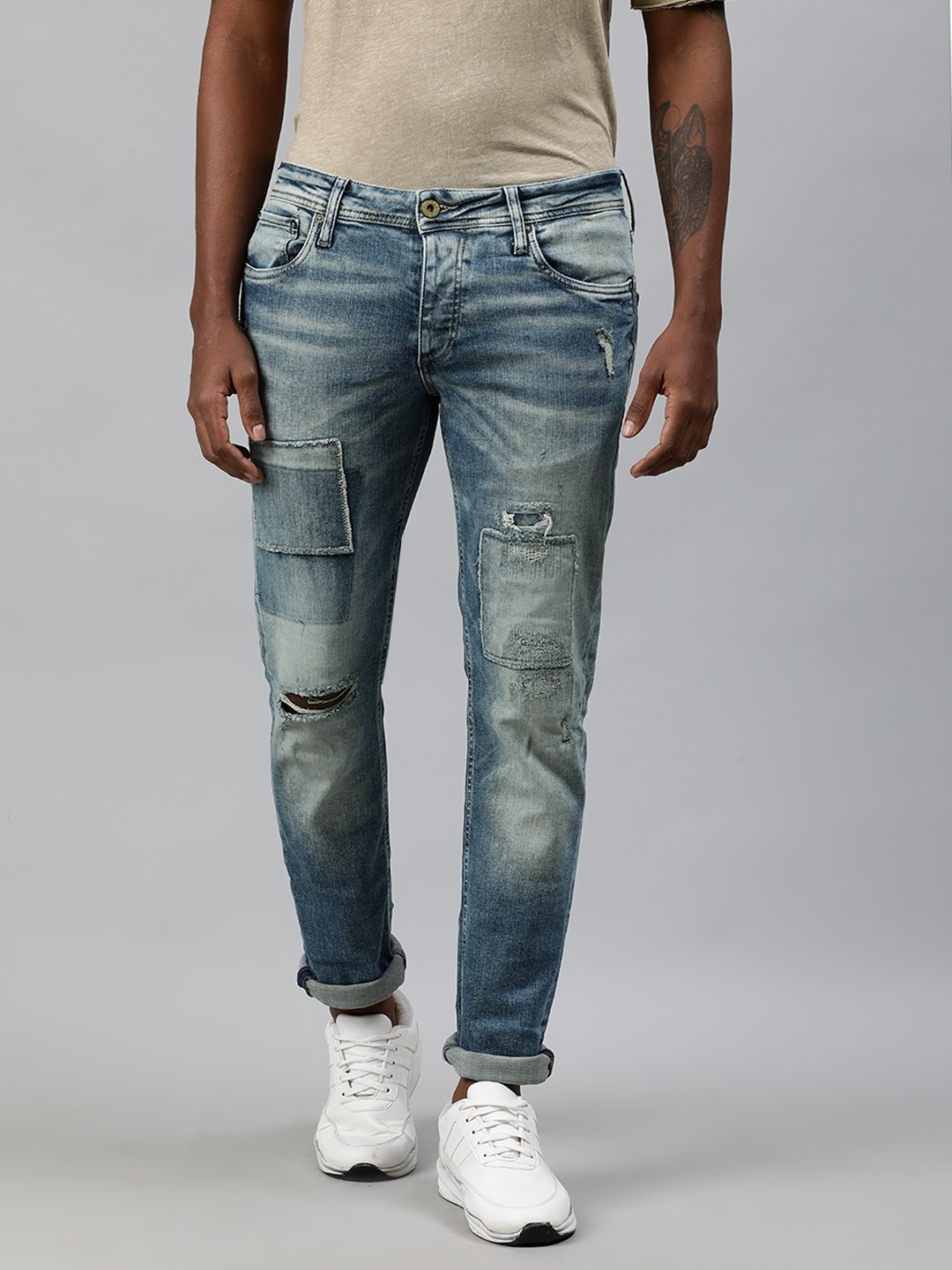 

Jack & Jones Men Blue Slim Straight Fit Low-Rise Mildly Distressed Stretchable Jeans