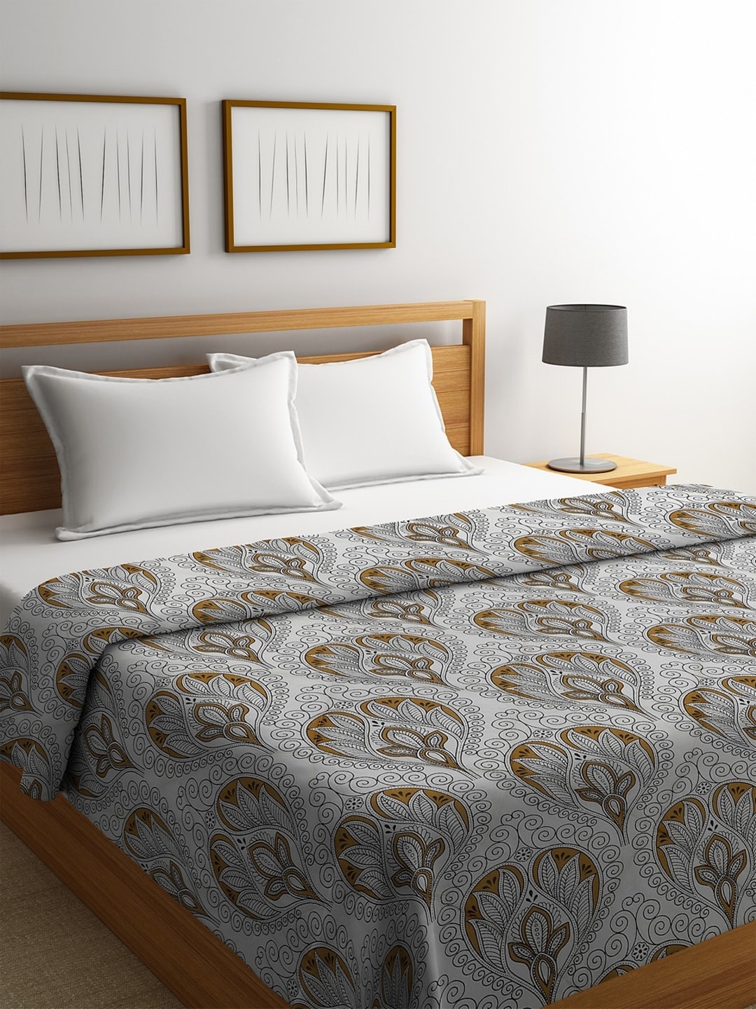ROMEE Grey & Brown Floral AC Room 210 GSM Double Bed Comforter