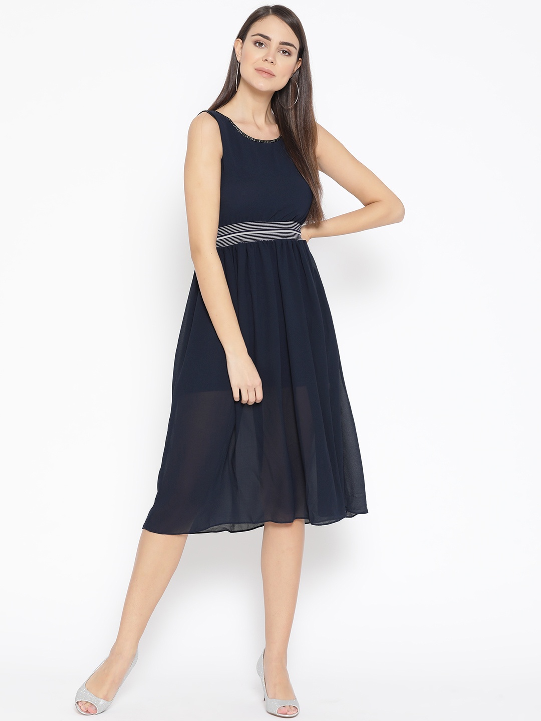 

JC Collection Women Navy Blue Solid A-Line Dress