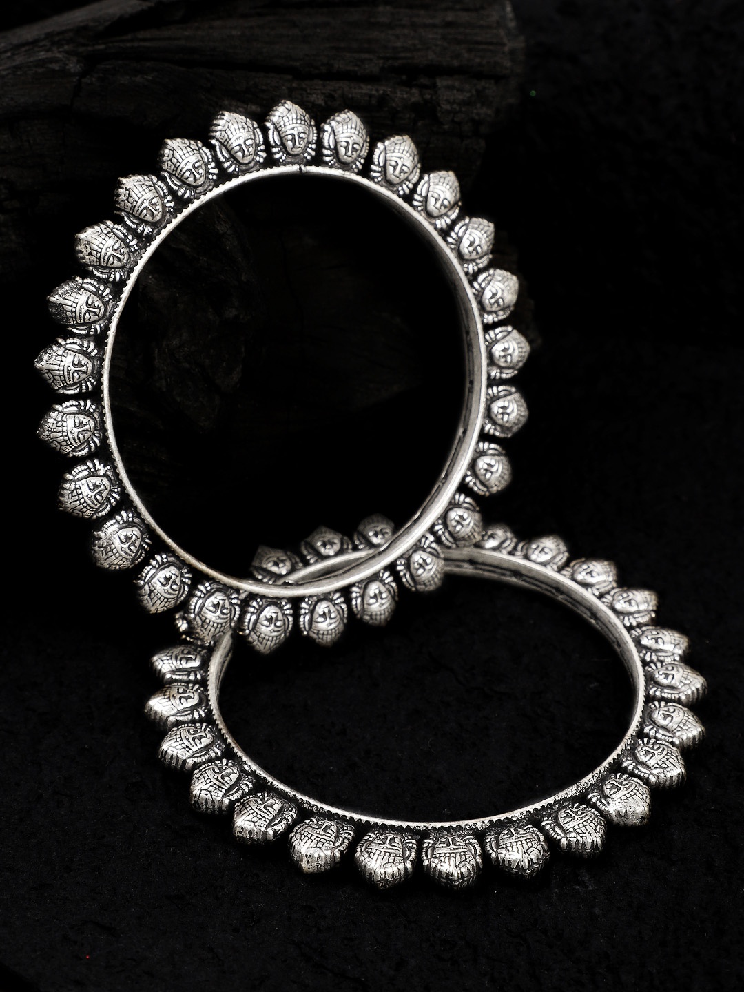 

Rubans Women Set of 2 Silver-Plated Oxidized Bangles
